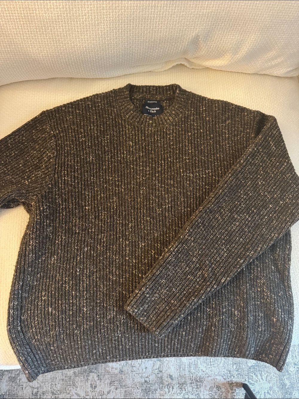 Abercrombie & Fitch Men's Oversized & Cropped Speckled Brown Knit Sweater